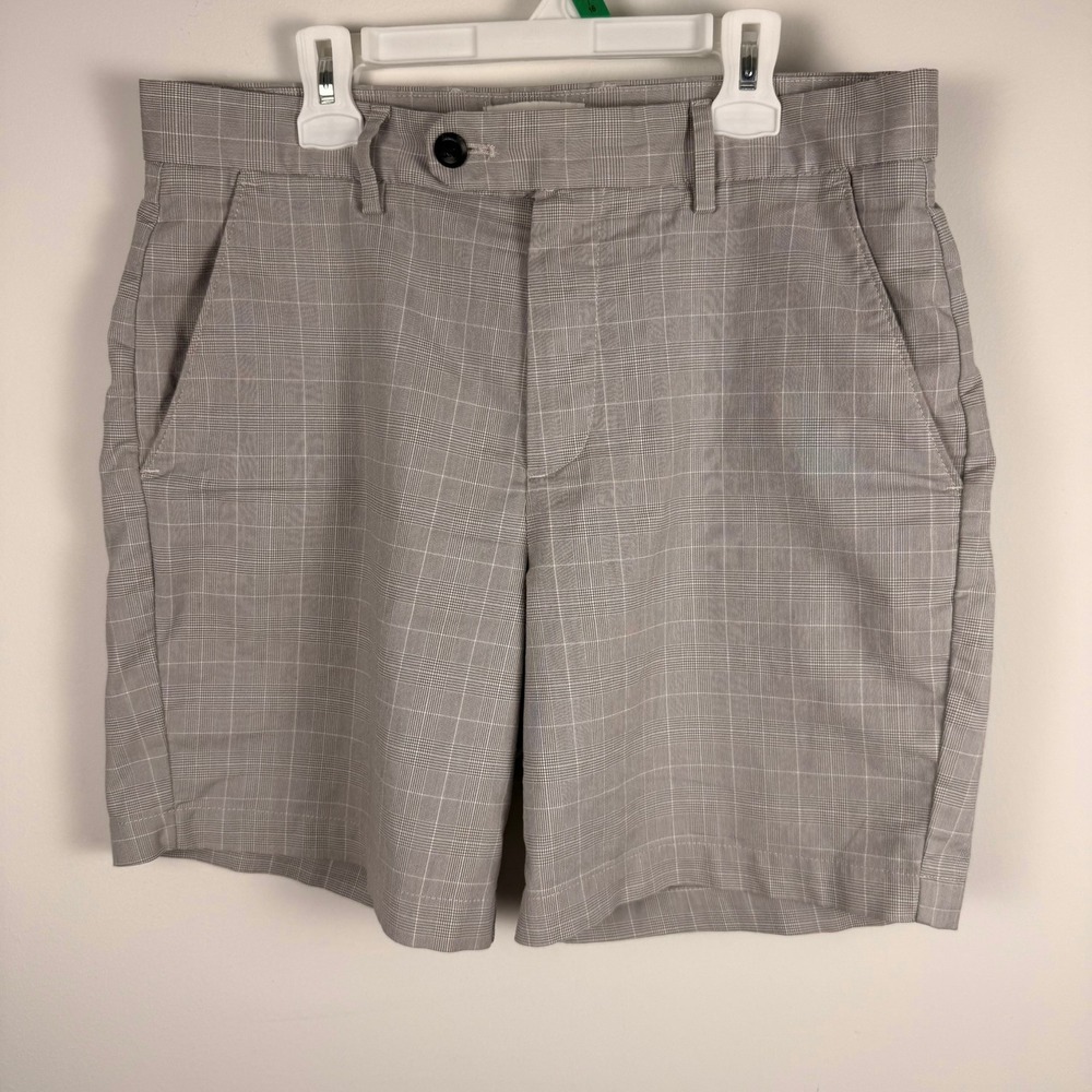 Banana Republic Mens Grey Glen Plaid Flat Front Shorts Size 30 Tailored Summer